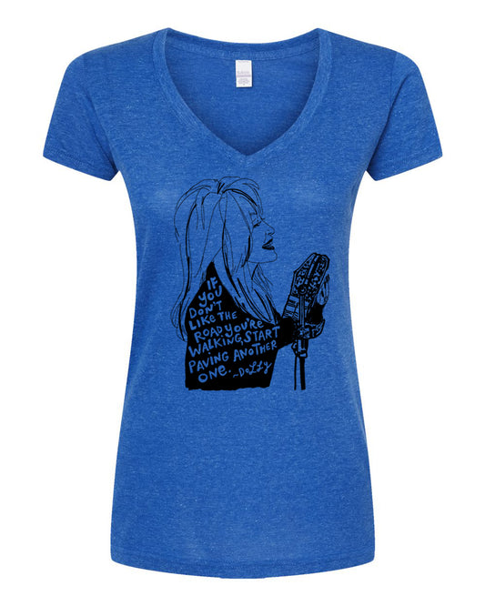 Women's V-Neck Tee Dolly - Hand Printed Soft Cotton Eco Friendly Shirt