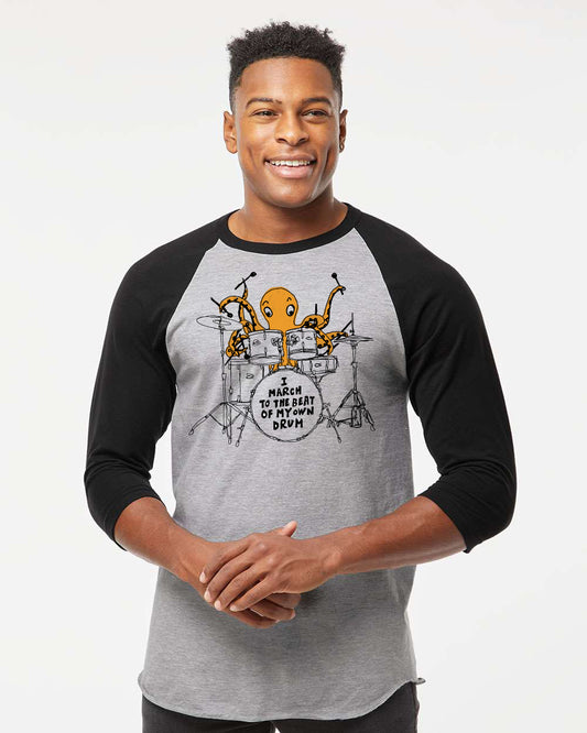 Unisex Baseball Tee - Hand Printed Soft Cotton Shirt | Megan Lee Designs Drum Graphic