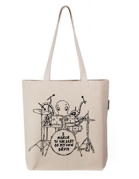 Organic Cotton Tote - I March to the Beat of My Own Drum | Durable Canvas Bag with Gusset