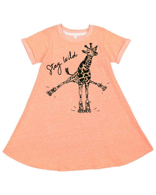 Girls Dress Stay Wild – Organic Cotton Wildlife Themed Hand Drawn Casual Summer Dress