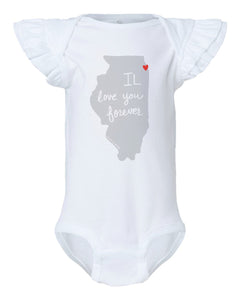 Illinois IL love you forever : Baby Onesie with Flutter Sleeves (White)