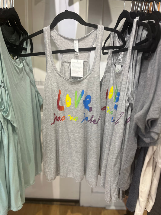 Racerback Tank Top - Love Has No Label Graphic Tee | Soft Cotton Gathered Fit