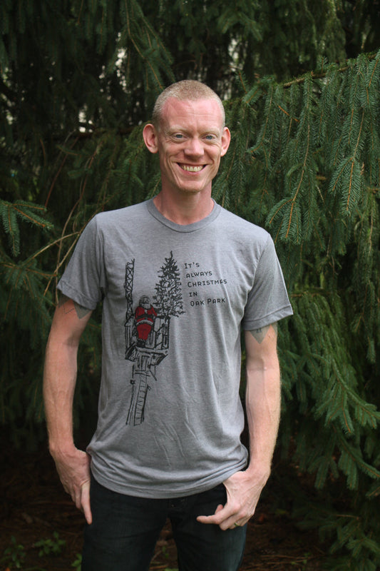 Unisex Tri-Blend Tee – Oak Park Santa Design | Soft Cotton, Eco Friendly Shirt