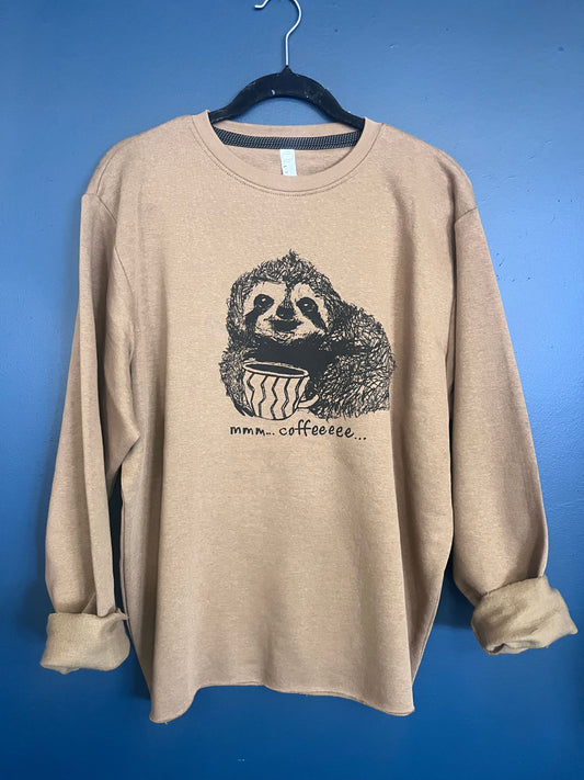 Coffee Sloth : Raw Edge Sweatshirt