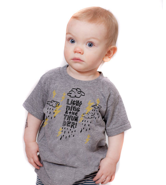 Kids Graphic Tee – Lightning Thunder Shirt | Hand Printed Youth Cotton Tee