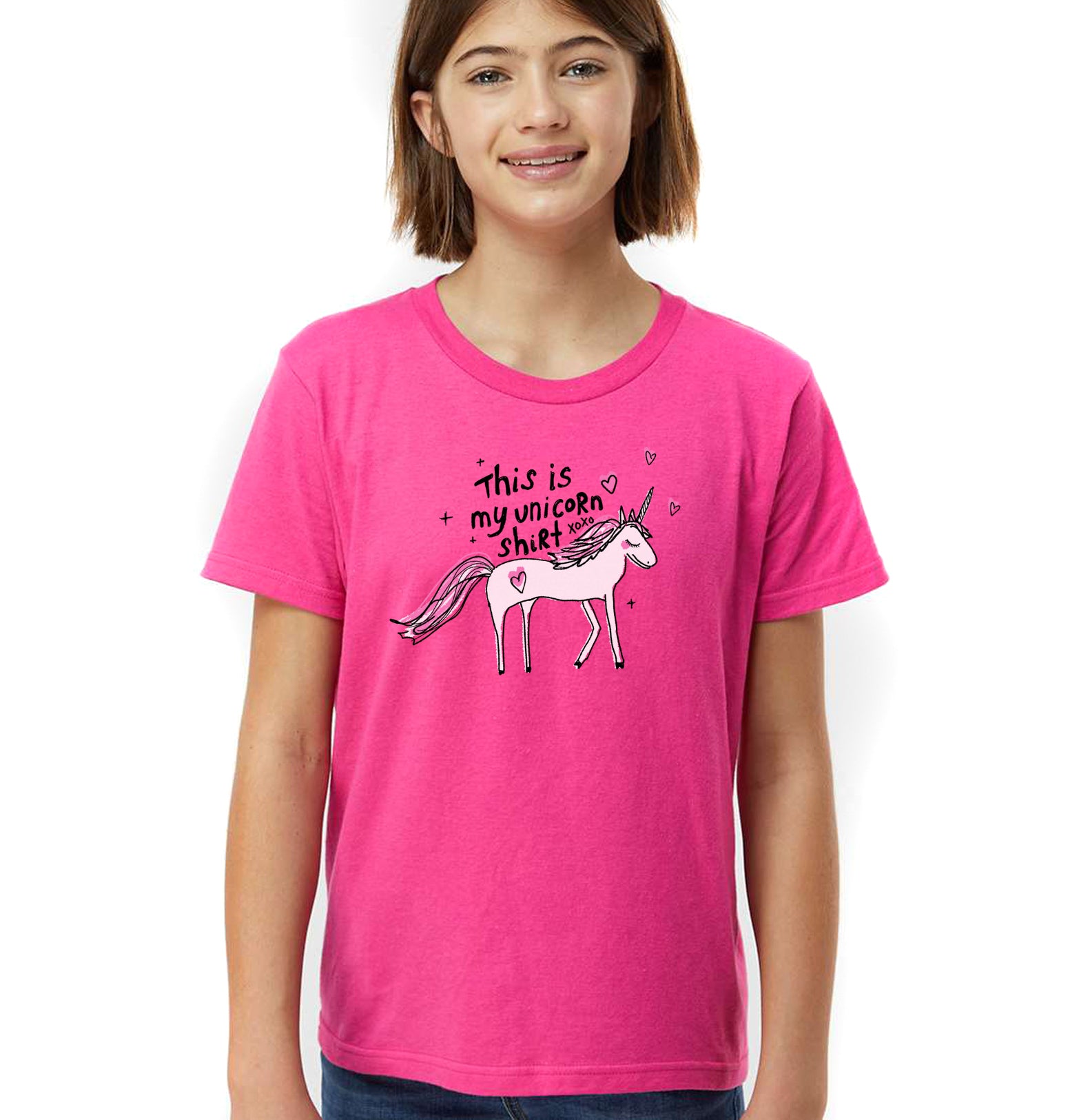 Unicorn Shirt : Kids Tee (Heather Fuschia)