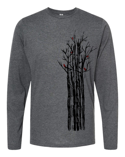 Unisex Long Sleeve Tee - Winter Tree Shirt | Heather Charcoal Super Soft Fabric
