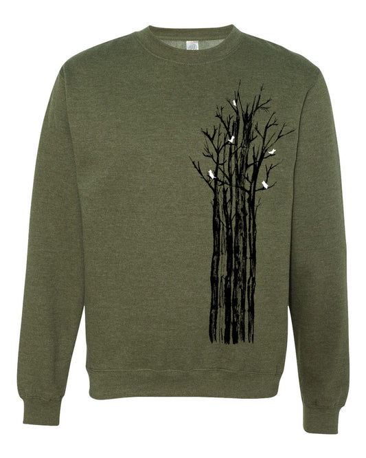 Unisex Sweatshirt Winter Trees Design - Soft Cotton, Hand Printed Apparel FINAL SALE