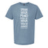 A light blue t-shirt with white text printed on it. The text reads "Speak your mind even if your voice shakes".