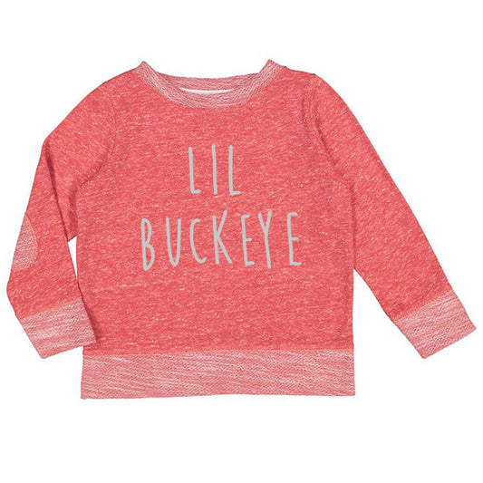 A red long-sleeved shirt with the text "LIL BUCKEYE" printed on it.