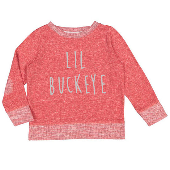 A red long-sleeved shirt with the text "LIL BUCKEYE" printed on it.