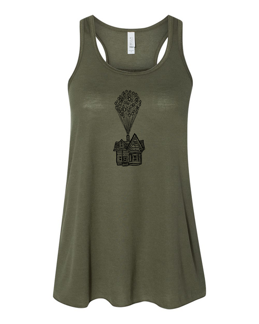 Women's Flowy Tank | Adventure Racerback Top With Soft Breathable Fabric & Eco Friendly Ink
