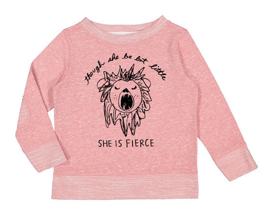 A pink long-sleeved shirt with a black lion graphic and text printed on it.