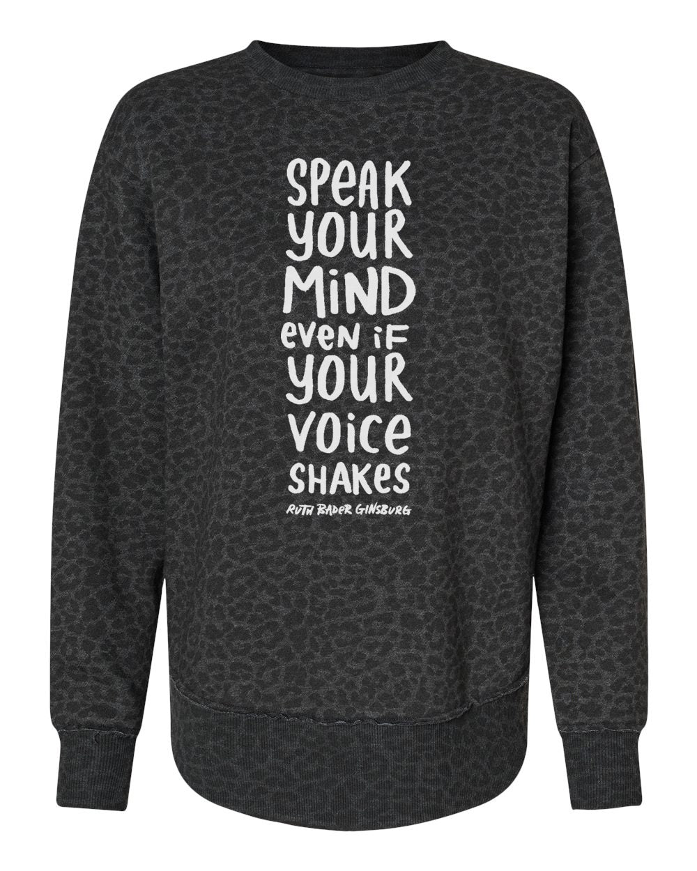 A black and gray sweatshirt with a motivational quote printed on it.