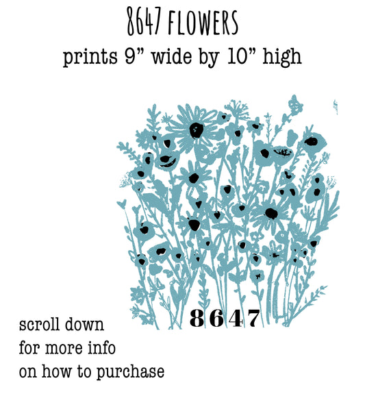 The image is a collage of various images, including a floral print and a scroll-down menu for more information on how to purchase.