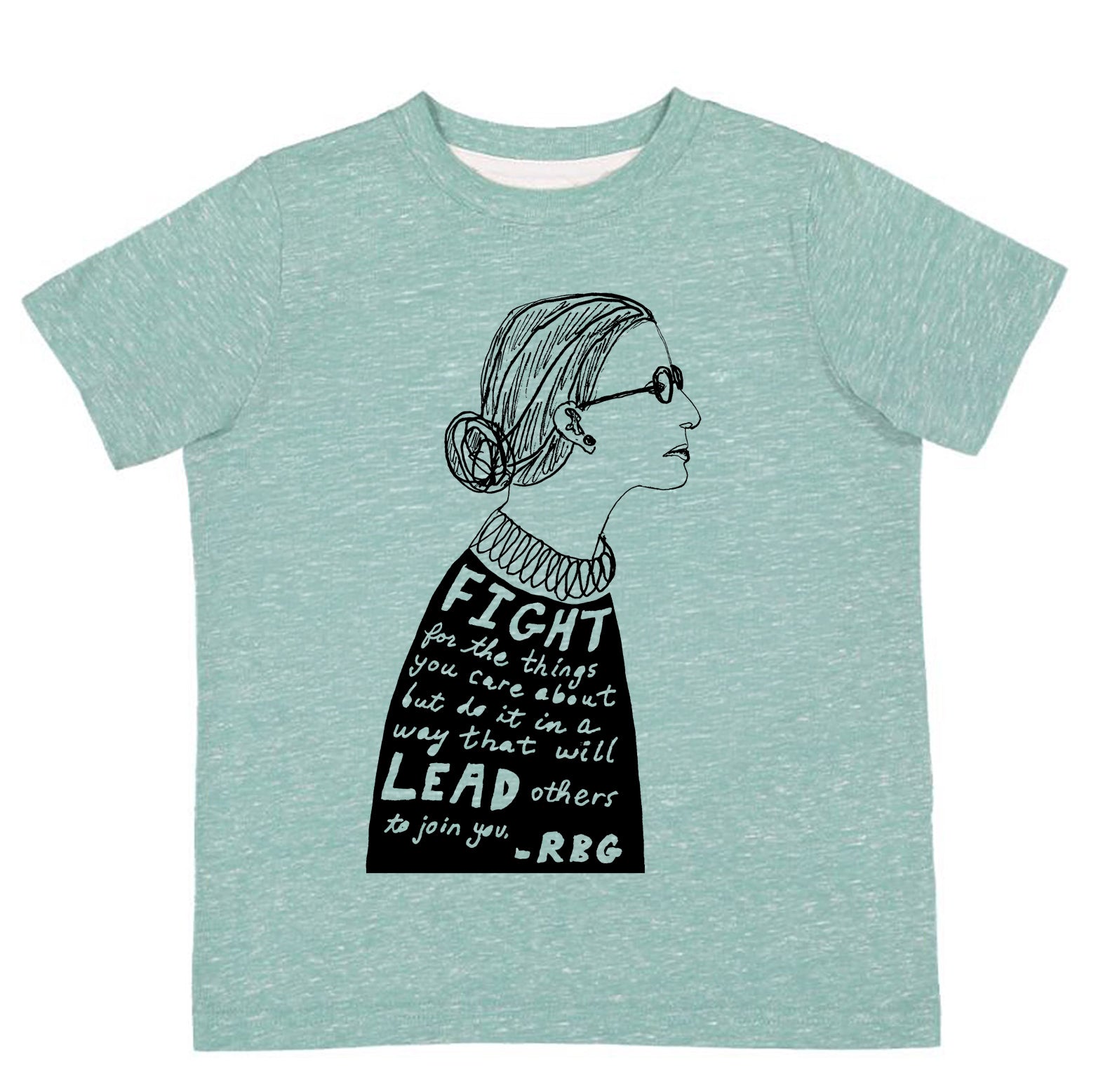 A t-shirt with a graphic design featuring a profile portrait of a woman with glasses and a quote about fighting for one's beliefs.