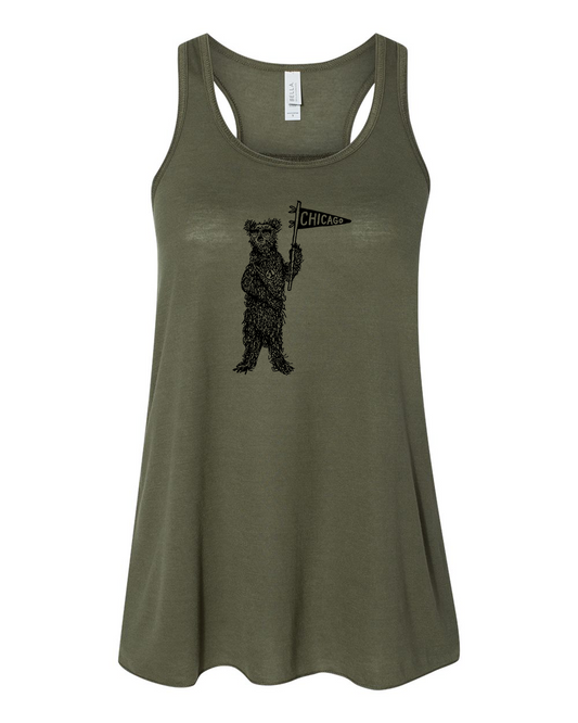 Women's Flowy Tank – Chicago Bear Racerback Tank Top | Soft Cotton Eco Friendly Apparel