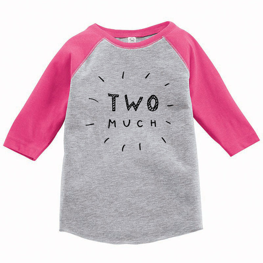 A gray and pink long-sleeved shirt with the text "TWO MICH" printed on it.
