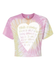 a tie-dye t-shirt with a heart-shaped design containing a motivational quote.