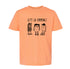 The image is a t-shirt with a graphic design featuring three cartoon marshmallow characters, each with a different pose, accompanied by the text "Let's go camping!"