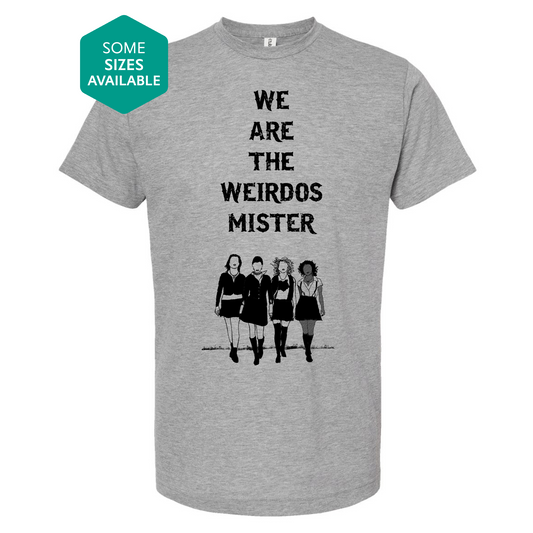 a grey t - shirt with the words we are the weirdos mister