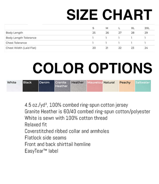 The image is a size chart for a clothing item, which includes a variety of color options and corresponding size information.
