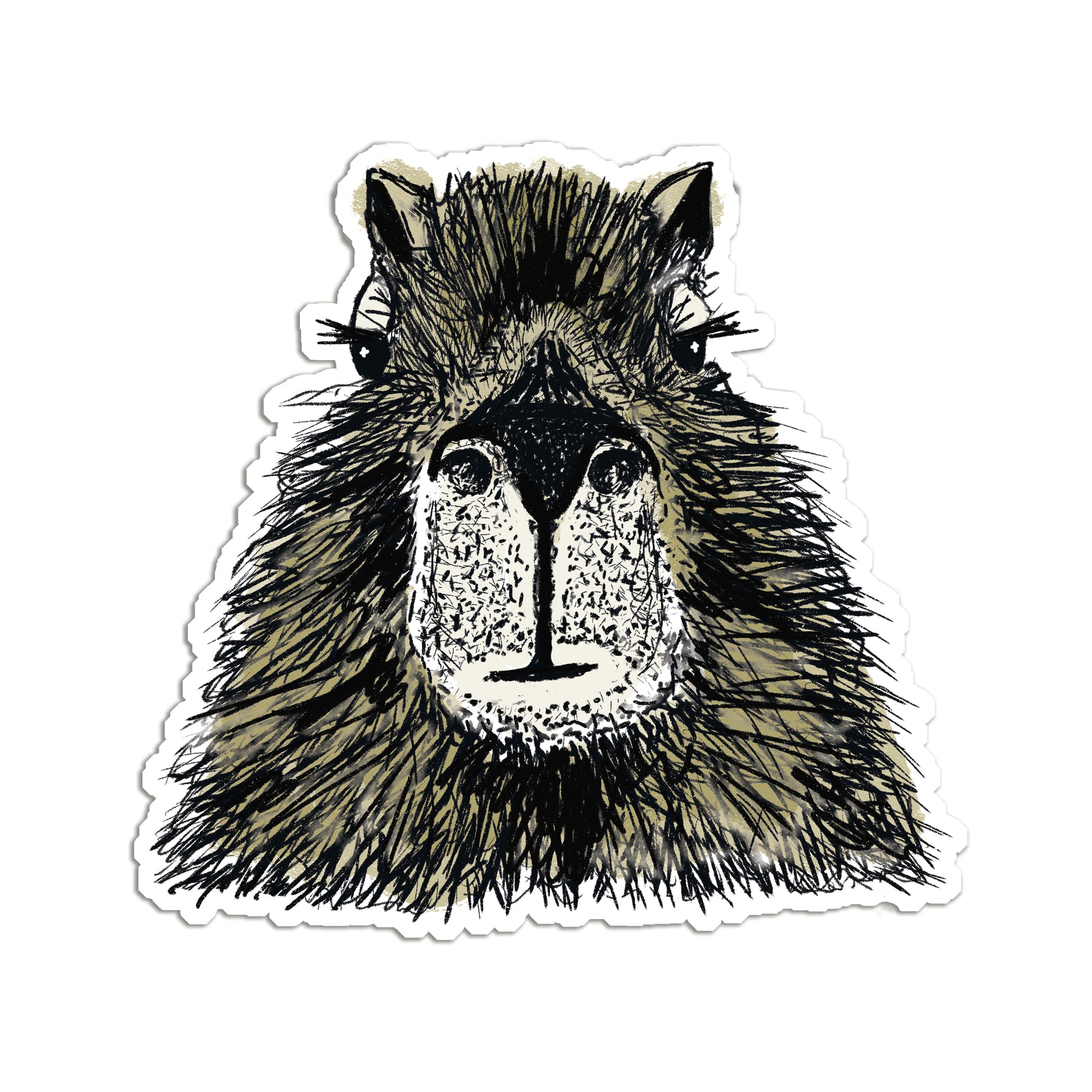 A stylized illustration of a furry animal, likely a rodent or rodent-like creature, with a distinctive nose and whiskers.