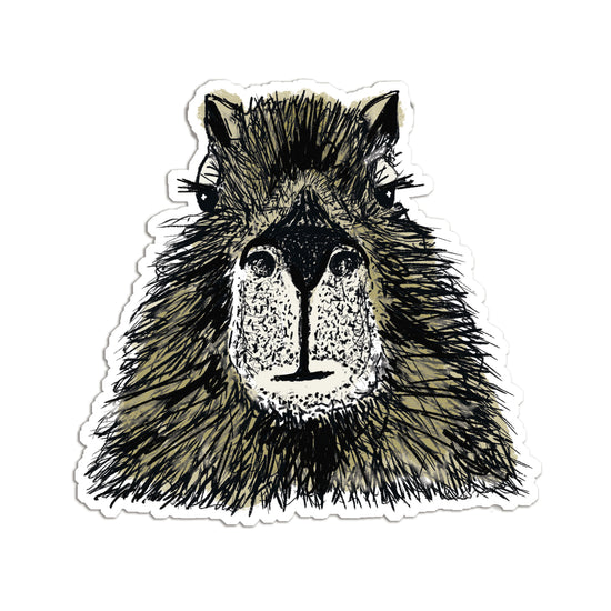 A stylized illustration of a furry animal, likely a rodent or rodent-like creature, with a distinctive nose and whiskers.