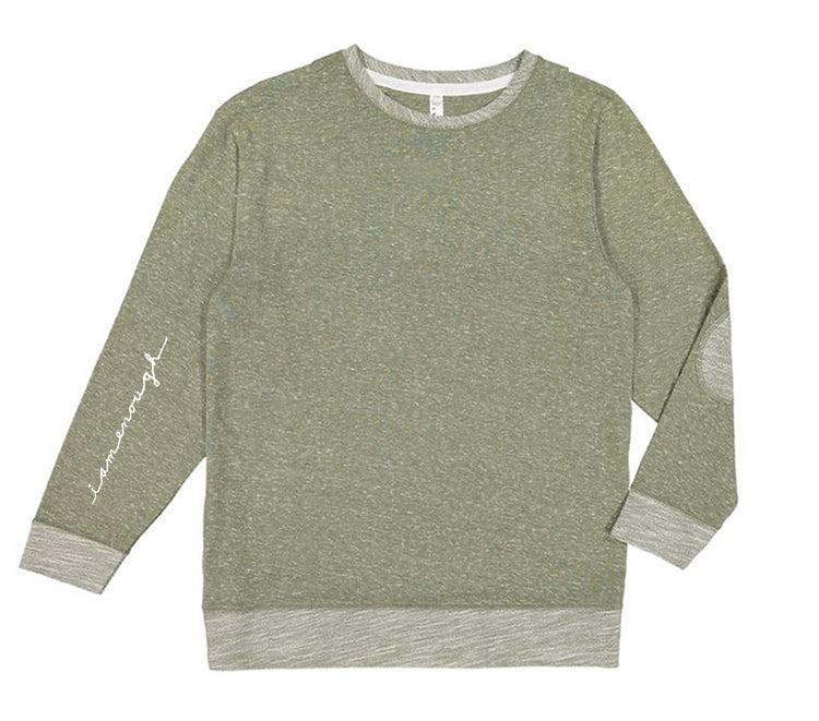 A green long-sleeved shirt with a gray trim, featuring a simple and classic design.