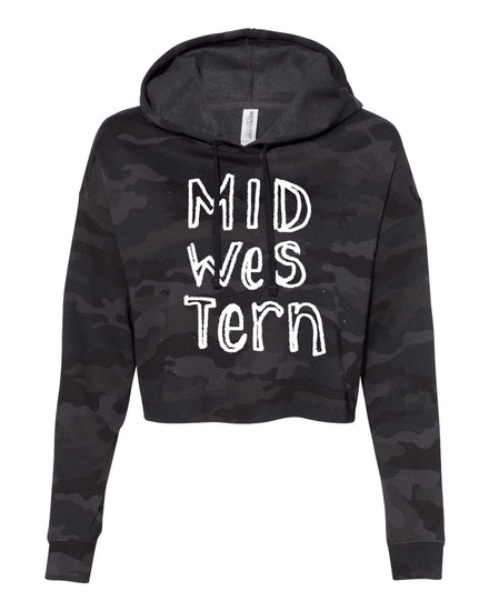 A black hooded sweatshirt with the text "Mid Western" printed on it in white.
