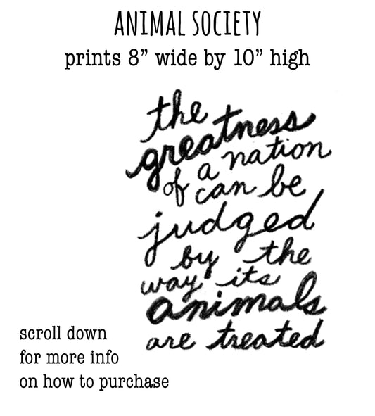 a quote about the importance of treating animals with respect and compassion, written in a handwritten style.