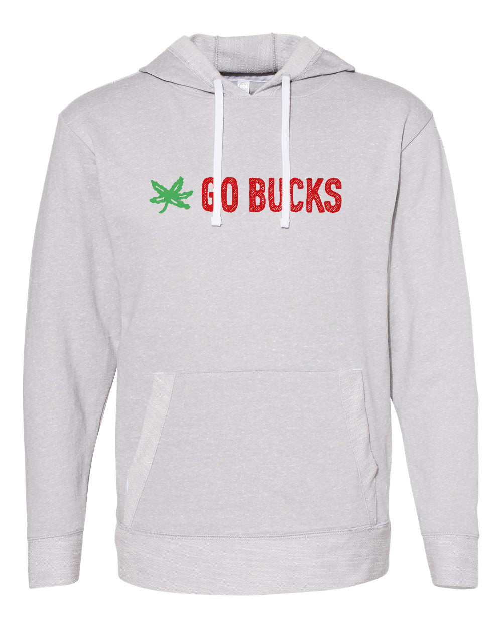 A gray hoodie with the text "GO BUCKS" printed on it.