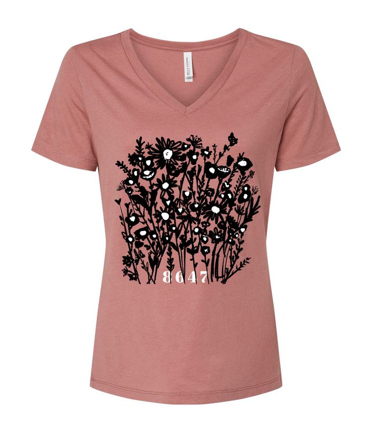8647 Flowers: Women's V-Neck Tee