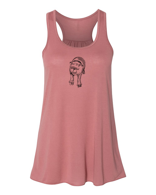 Women's Flowy Tank - Moo Deng Racerback Soft Cotton Top by Megan Lee Designs