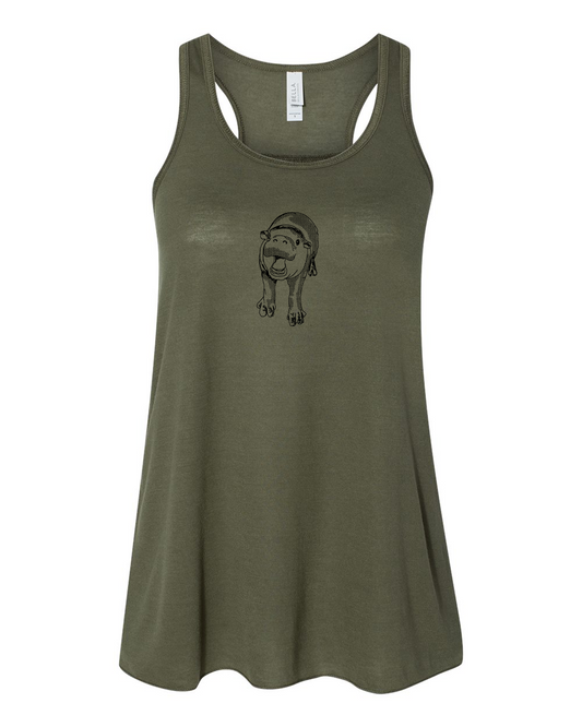 Women's Flowy Tank - Moo Deng Racerback Soft Cotton Top by Megan Lee Designs