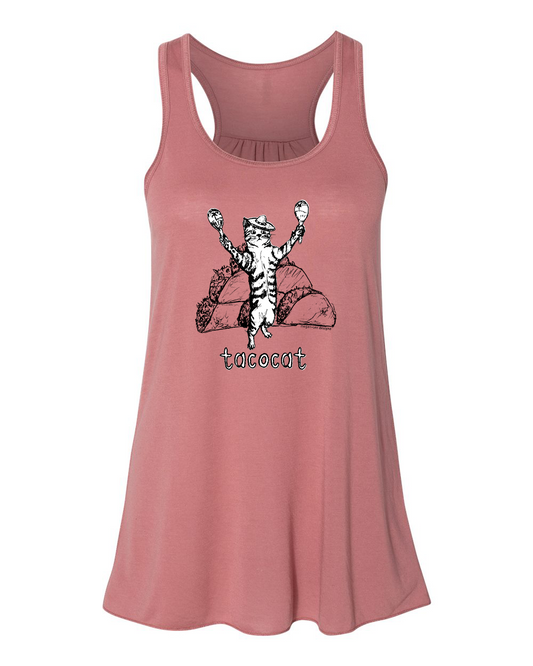 Women's Flowy Tank - Taco Cat Racerback Top | Soft Breathable Summer Wear