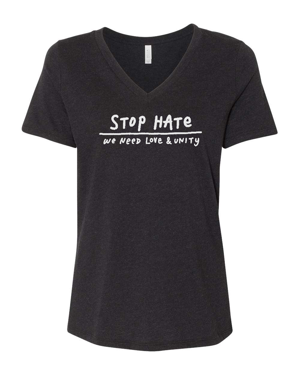 Stop Hate : We need love & unity, V-neck, Relaxed, Free shipping