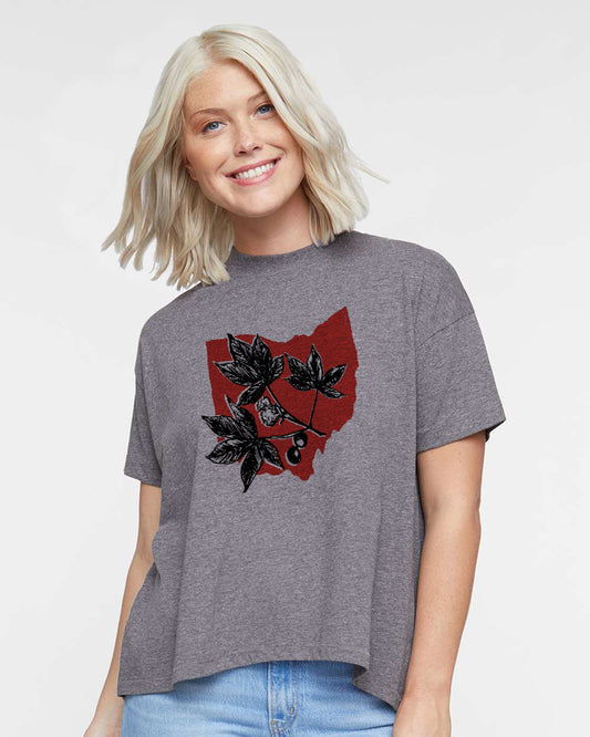 Ohio Buckeye Women's Tee – Oversize Hi-Lo Hem Top | Soft Cotton Jersey Shirt