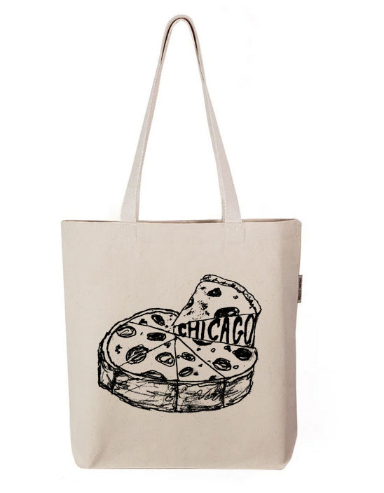 a tote bag with a piece of pizza on it