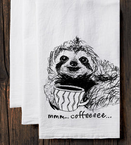Coffee Sloth : tea towel