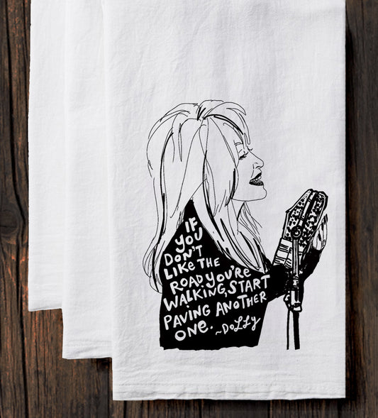 Cotton Tea Towel – Dolly Hand Printed Kitchen Linen with Loop, Eco Friendly Soft