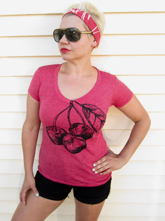 Cherries Women V-neck - Megan Lee Designs