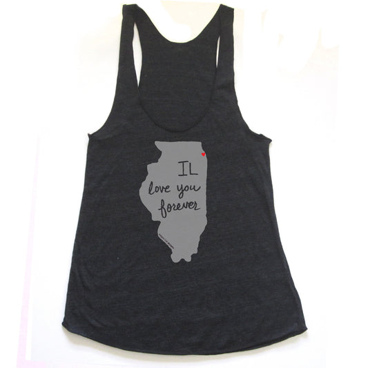 Illinois : IL love you forever women racerback tri-blend tank, Women's Apparel - Megan Lee Designs