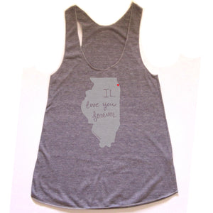 Illinois : IL love you forever women racerback tri-blend tank, Women's Apparel - Megan Lee Designs