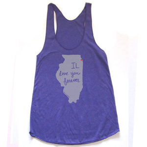 Illinois : IL love you forever women racerback tri-blend tank, Women's Apparel - Megan Lee Designs