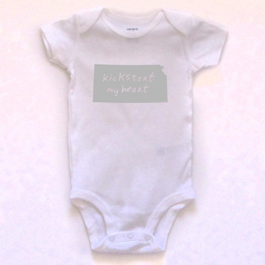 Kansas : kicKStart my heart bodysuit (white), Baby Apparel - Megan Lee Designs