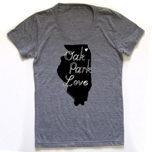 Women's V-Neck Tee - Oak Park Love Shirt | Soft Tri Blend Fabric, Hand Printed