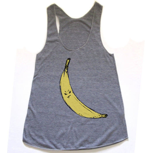 Snaggletooth Banana : women racerback tri-blend tank, Women's Apparel - Megan Lee Designs