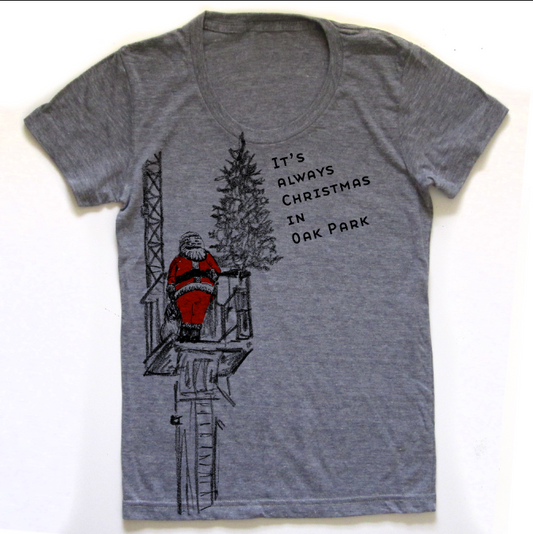 Women's Graphic Tee - Oak Park Santa Tri-Blend T-Shirt With Scooped Neckline