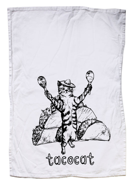 Tacocat Tea Towel – Soft Cotton Kitchen Towel With Hanging Loop by Megan Lee Designs